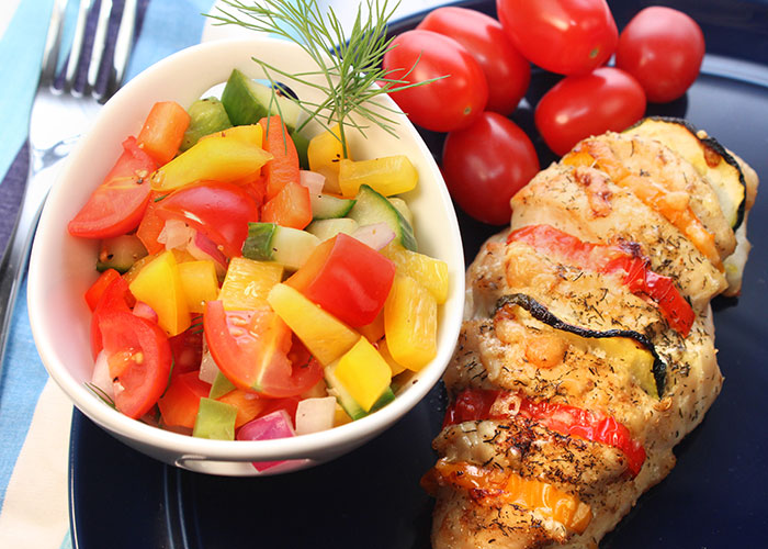 Stuffed Chicken with Cucumber Salad