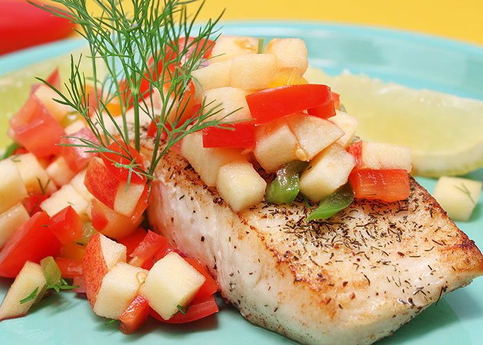 Halibut with Apple, Pepper & Corn Salsa